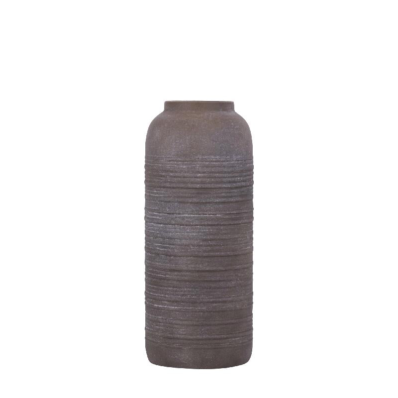 Lavada Donkerbruine Ijzeren Vaas Met Streeppatroon Set Van 2 30x12x12 cm