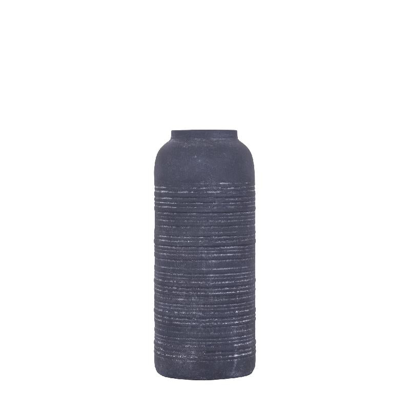Lavada Antraciet Ijzeren Gestreepte Vaas Set van 2 30x12x12 cm