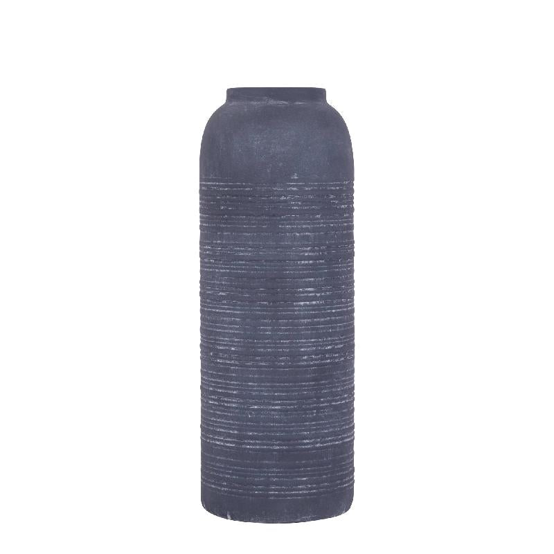 Lavada Antraciet Metalen Vaas Gestreept L – Set van 2 40x15x15 cm