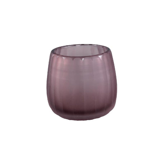 Ayva Roze Rond Glazen Windlicht Set van 4 Stuks met Handgesneden Strepen 11x11.5x11.5 cm