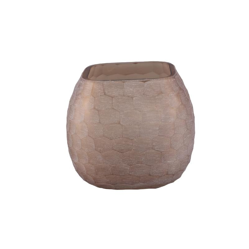 Amaria Beige Glazen Windlicht Set van 2 Stuks Handgesneden Honingraat L 14x16x16 cm