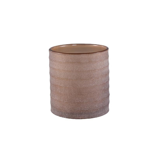 Aldan Beige Rond Windlicht Glas Handgesneden Streeppatroon Set van 2 16x15x15 cm