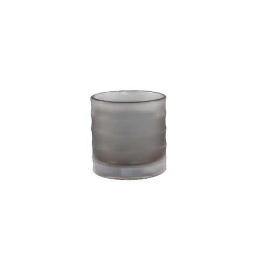 Aldan Grijs Rond Glas Handgesneden Gestreept Theelicht Set van 4 Stuks 10x10x10 cm