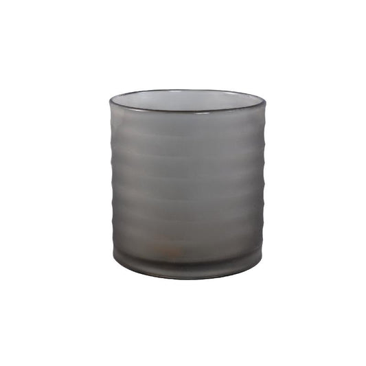 Aldan Grijs Rond Glazen Windlicht Set van 2 Stuks met Handgeslepen Strepen 16x15x15 cm