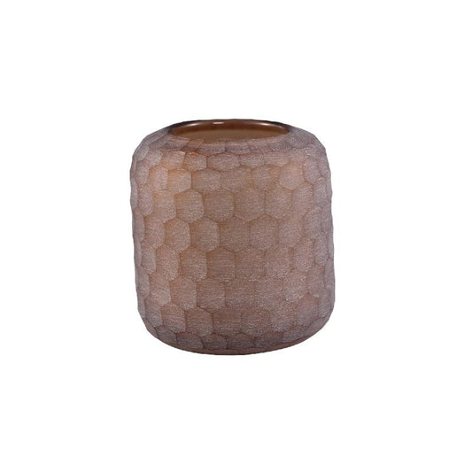 Vaela Beige Glazen Windlicht Set van 2 Handgesneden Honingraat L 15.5x14x14 cm