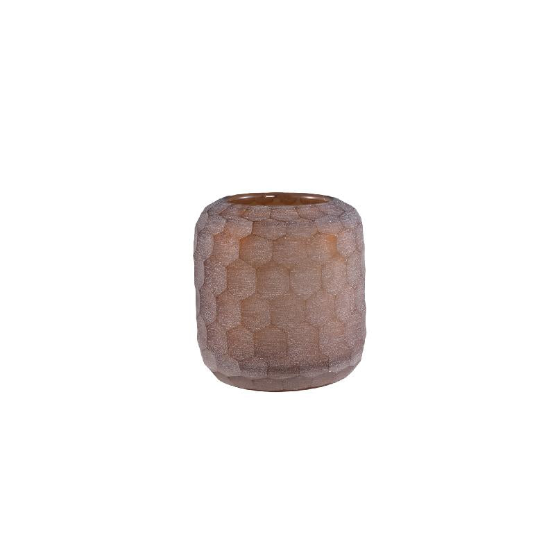 Vaela Beige Glazen Theelicht Set van 4 Stuks met Handgesneden Honingraat 10.5x10x10 cm