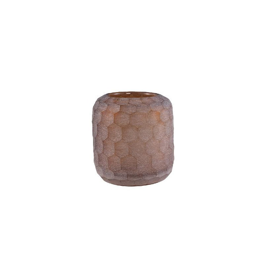 Vaela Beige Glazen Theelicht Set van 4 Stuks met Handgesneden Honingraat 10.5x10x10 cm