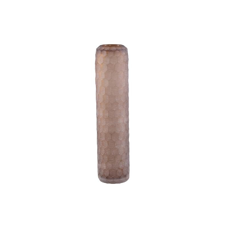 Vaela Beige Glazen Vaas Set van 2 Handgesneden Honeycomb L 33.5x8x8 cm