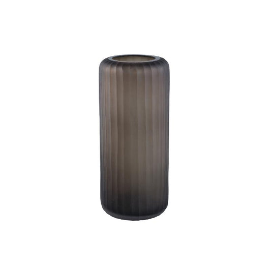 Wander Taupe Ronde Glazen Vaas met Handgesneden Strepen L 36x15.5x15.5 cm