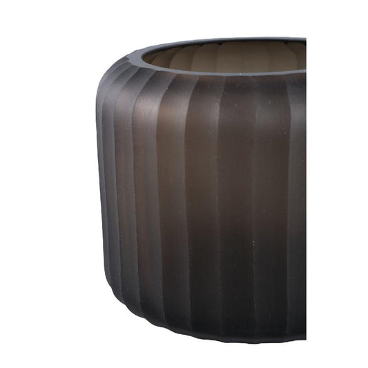 Wander Taupe Rond Glas Handgesneden Streep Windlicht Set van 2 16x19x19 cm