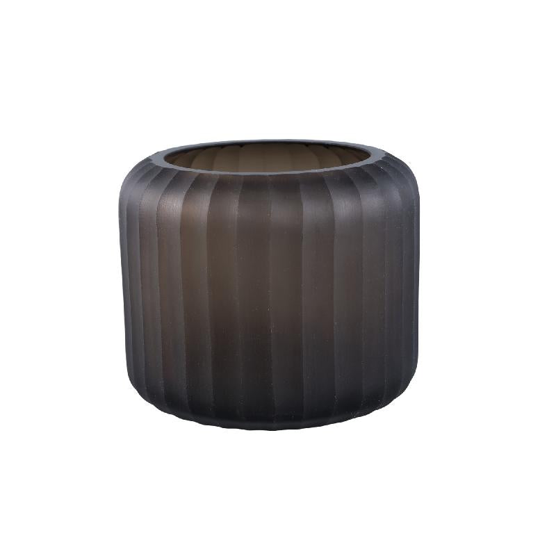 Wander Taupe Rond Glas Handgesneden Streep Windlicht Set van 2 16x19x19 cm