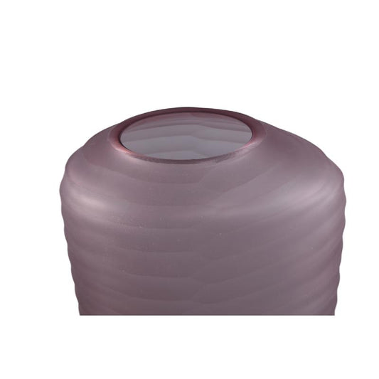Zalia Roze Ovale Glazen Vaas Handgeslepen Strepen Hoog 34.5x18x12 cm
