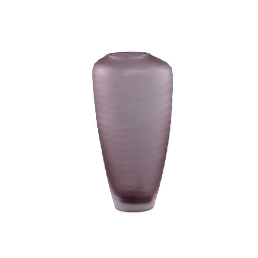 Zalia Roze Ovale Glazen Vaas Handgeslepen Strepen Hoog 34.5x18x12 cm
