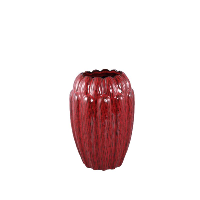 Bentz Rode Keramische Vaas met Diepe Ribben Set van 2 29.5x20x20 cm