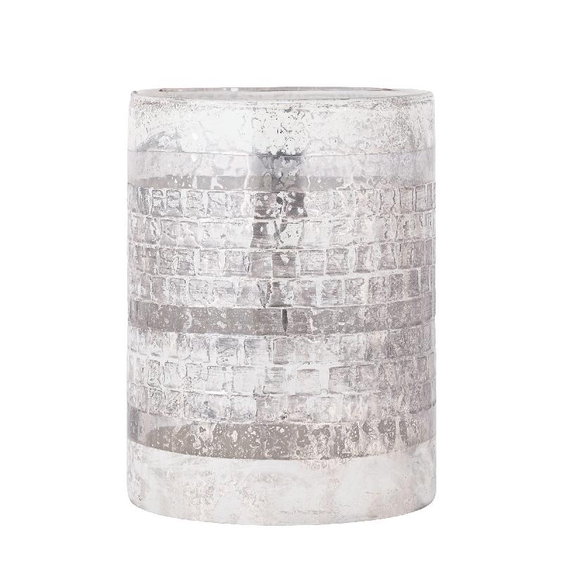 Dessie Wit Glas Windlicht Zilver Rond Set van 4 Stuks 20x15x15 cm