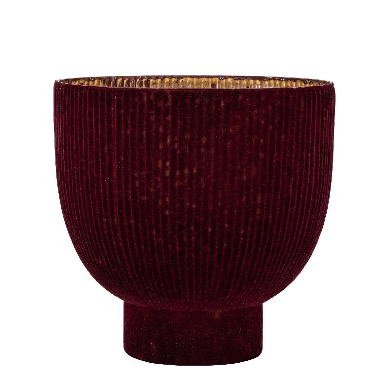 Jordian Bourgondië Glazen Windlicht Met Flocking L 25.5x25.5x25.5 cm