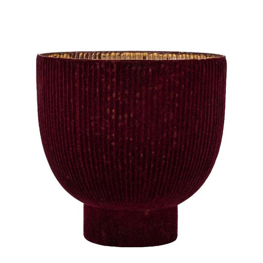 Jordian Bourgondië Glazen Windlicht Met Flocking L 25.5x25.5x25.5 cm
