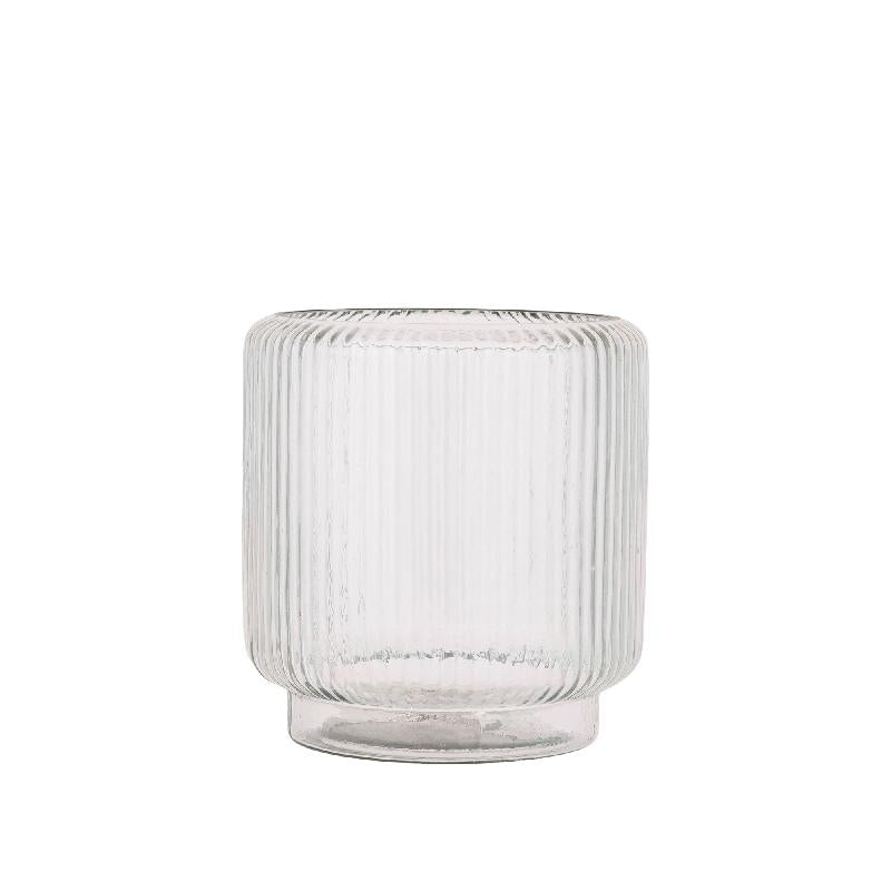 Shalea Helder Geribd Glas Windlicht Rond S - Set van 2 20x18x18 cm