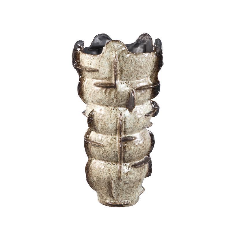 Cosha Beige Keramische Bulby Vaas Met Lijndesign 55x29x27.5 cm