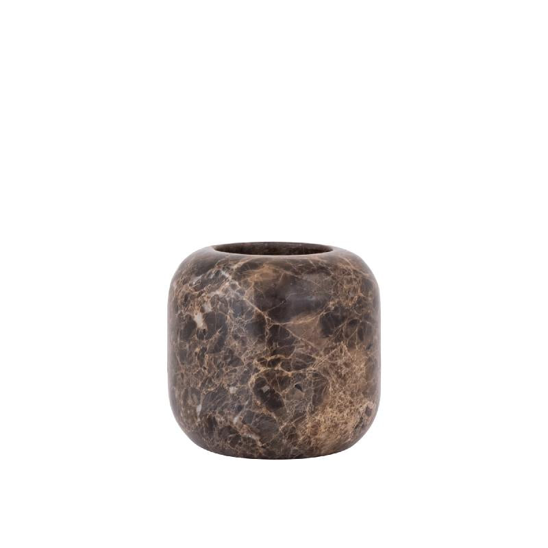 Eris Donkerbruine Marmeren Kandelaar Set van 2 Stuks 7x7.5x7.5 cm
