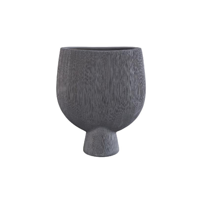 Tywin Donkergrijs Keramische Ovale Pot Op Voet Met Lijnen M – Set van 2 45x37.5x15 cm