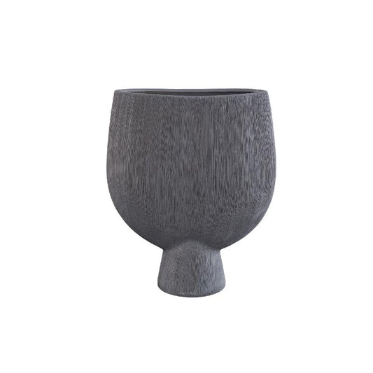 Tywin Donkergrijs Keramische Ovale Pot Op Voet Met Lijnen M – Set van 2 45x37.5x15 cm