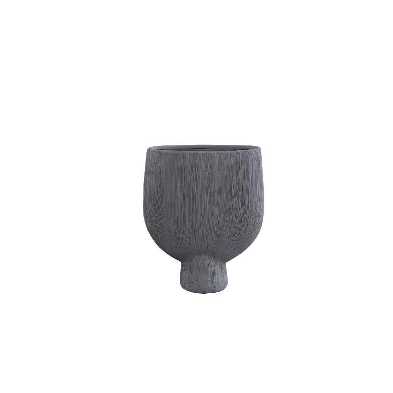 Tywin Donkergrijs Keramische Ovale Pot Op Voet Lijnen Set van 4 Stuks 25x21x8.5 cm