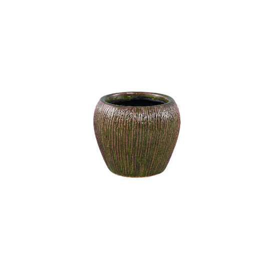 Chass Donkergroen Keramische Pot Rond Gestreept Set van 12 Stuks XS 10x12x12 cm