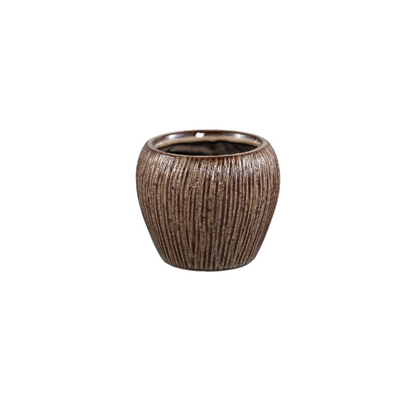 Chass Lichtbruin Keramische Ronde Gestreepte Pot XS Set van 12 Stuks 10x12x12 cm