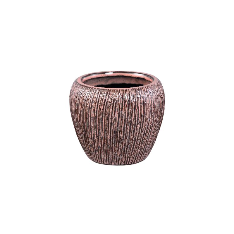Chass Roze Keramische Ronde Gestreepte Pot S - Set van 8 Stuks 13x15.5x15.5 cm