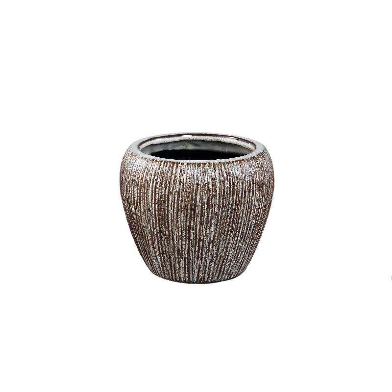 Chass Witte Keramische Ronde Pot Met Strepen Set Van 8 Stuks 13x15.5x15.5 cm