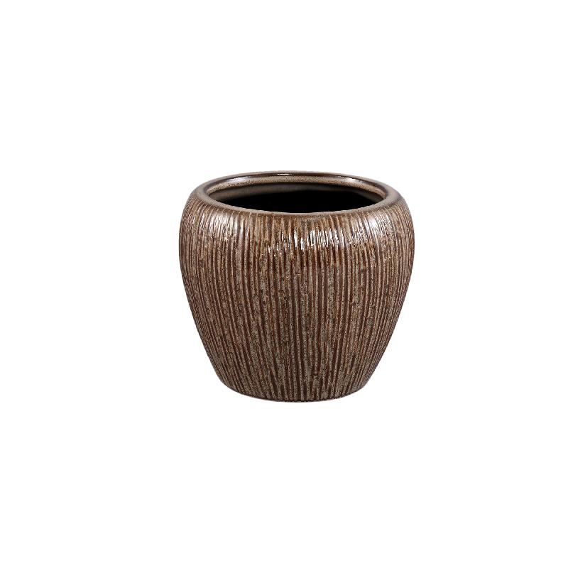 Chass Lichtbruin Keramische Ronde Pot met Strepen S – Set van 8 13x15.5x15.5 cm