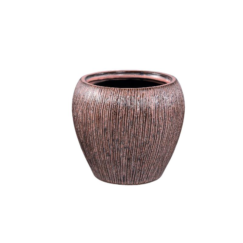 Chass Roze Keramische Ronde Pot Met Strepen Set Van 4 16.5x18.5x18.5 cm
