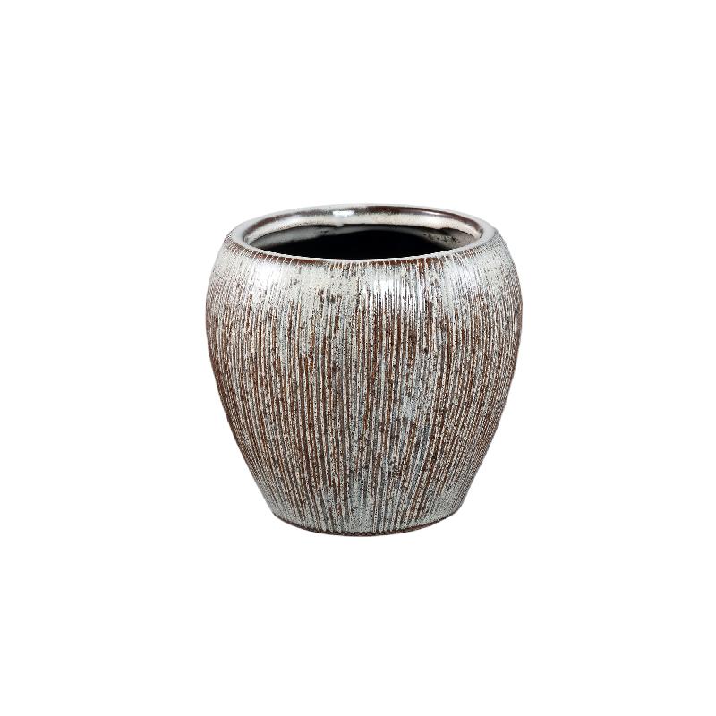 Chass Witte Keramische Ronde Gestreepte Pot M - Set van 4 16.5x18.5x18.5 cm