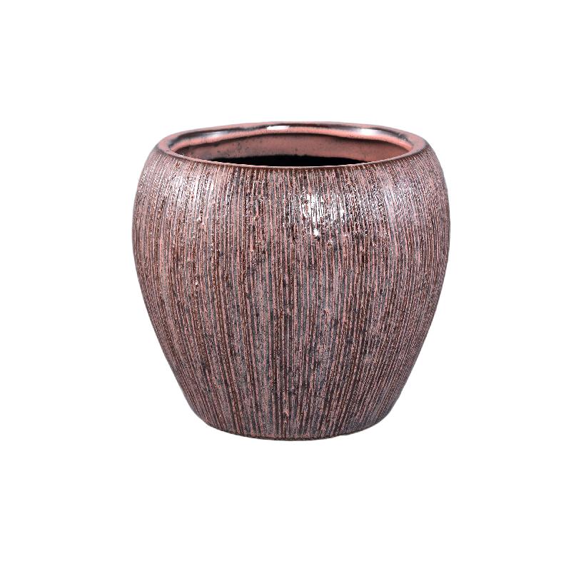 Chass Roze Keramische Ronde Pot Met Strepen Set Van 2 21x24x24 cm