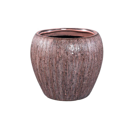 Chass Roze Keramische Ronde Pot Met Strepen Set Van 2 21x24x24 cm