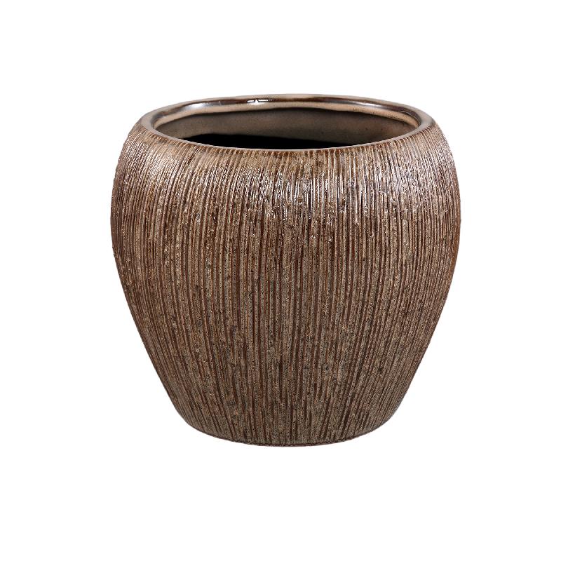 Chass Lichtbruin Keramische Ronde Pot Met Strepen Set Van 2 21x24x24 cm