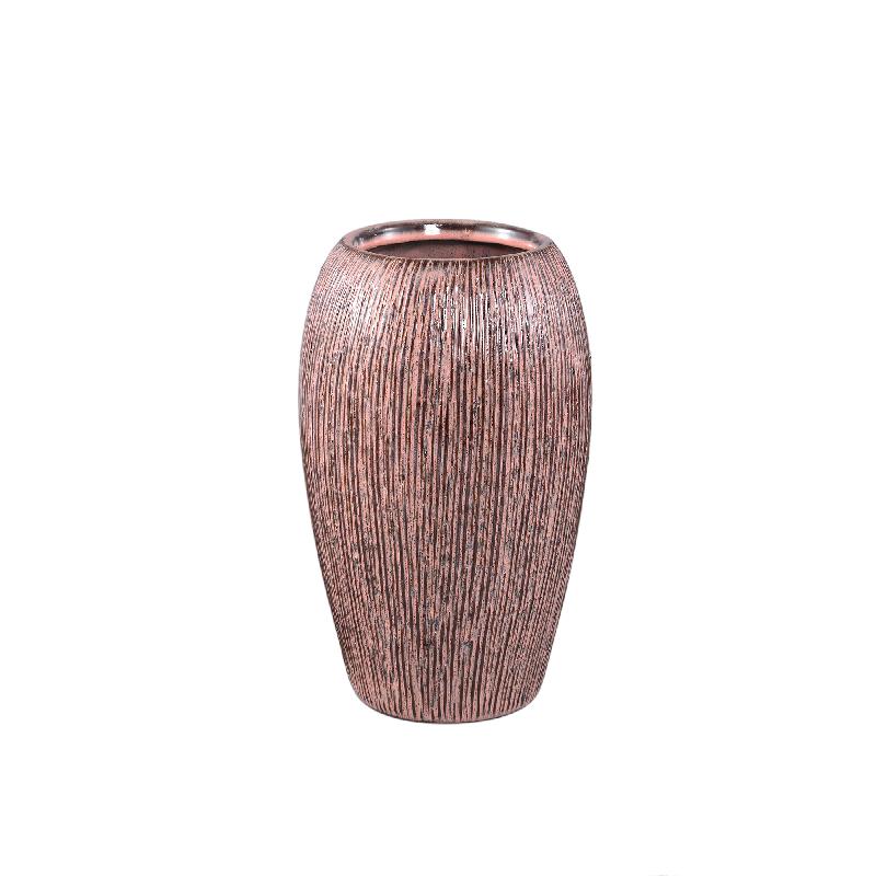 Chass Roze Keramische Ronde Pot Met Strepen Hoog S 28x17x17 cm