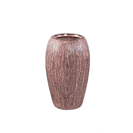 Chass Roze Keramische Ronde Pot Met Strepen Hoog S 28x17x17 cm