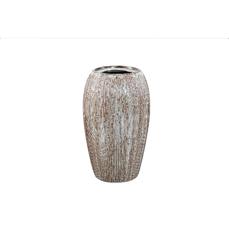 Chass Witte Keramische Ronde Pot Met Strepen Hoog S 28x17x17 cm