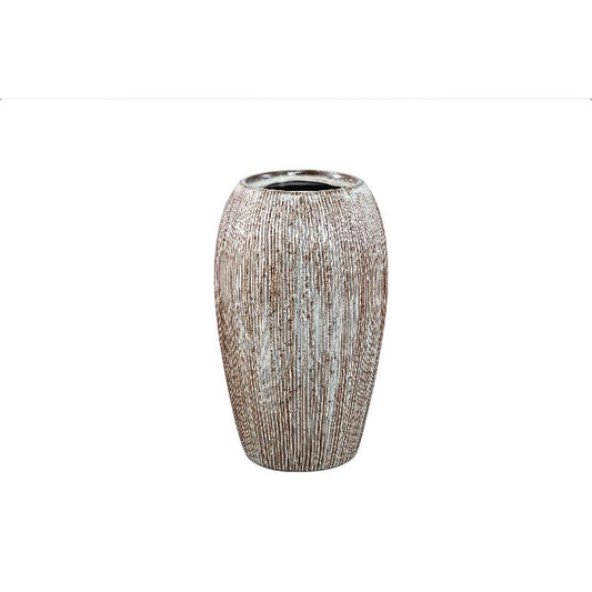 Chass Witte Keramische Ronde Pot Met Strepen Hoog S 28x17x17 cm