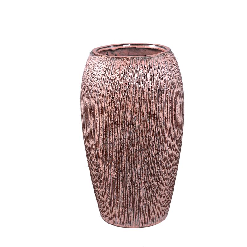 Chass Roze Keramische Pot Rond Gestreept Hoog Set van 2 35x21x21 cm