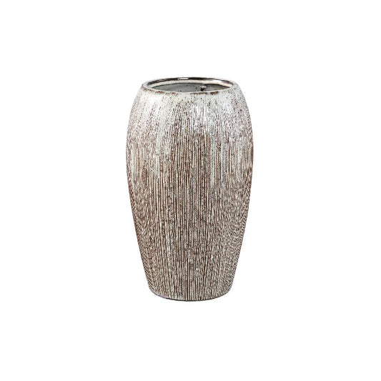 Chass Witte Keramische Ronde Pot met Strepen Set van 2 35x21x21 cm