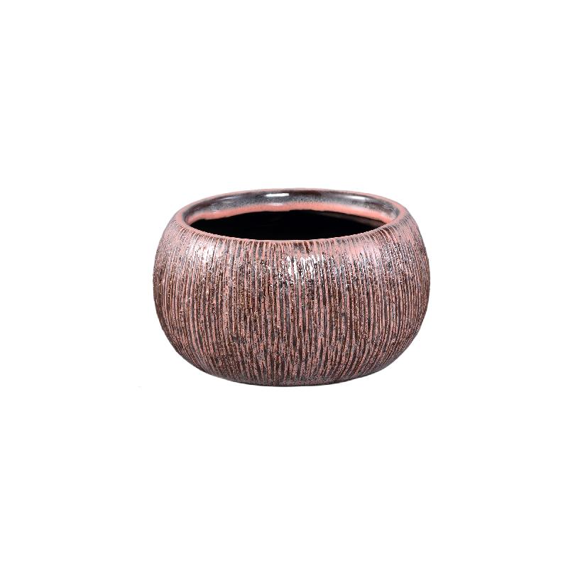 Chass Roze Keramische Ronde Schaal met Strepen S - Set van 8 Stuks 10x18x18 cm