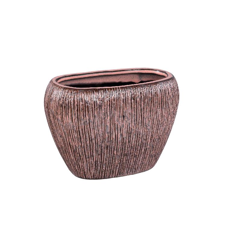 Chass Roze Keramische Ovale Gestreepte Pot S – Set van 4 17x25.5x14 cm