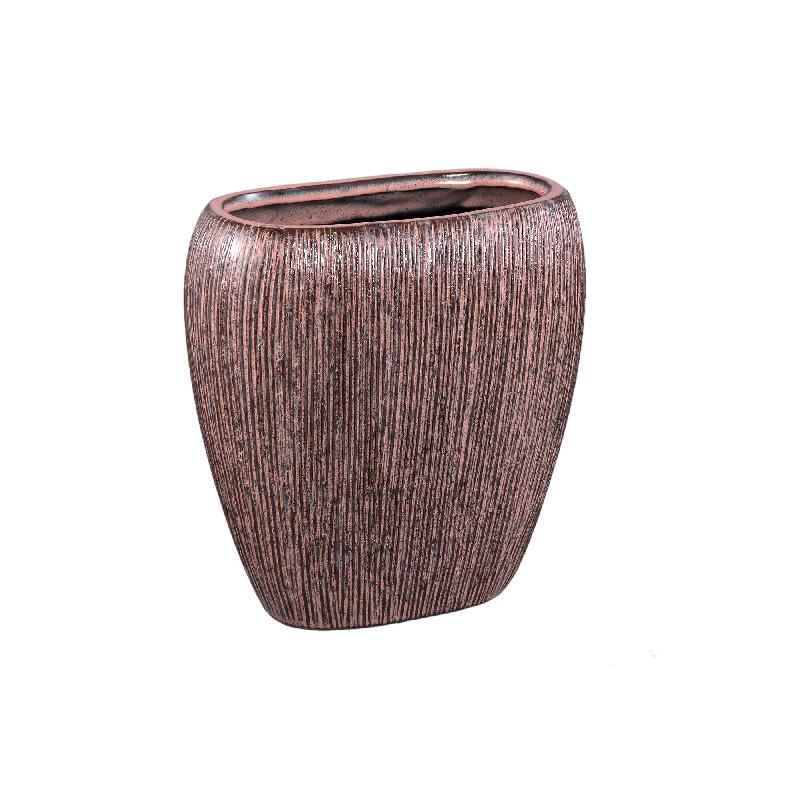 Chass Roze Keramische Pot Ovaal Gestreept L - Set van 2 25x24.5x15 cm