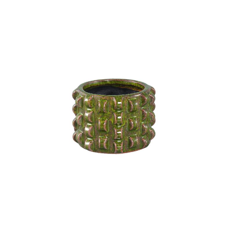 Robben Donkergroen Keramische Ronde Pot 3D Patroon Set van 12 Stuks 10x14.5x14.5 cm