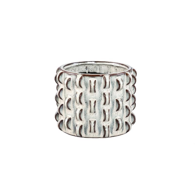 Robben Witte Keramische Ronde Pot 3D Patroon Set van 4 Stuks 15.5x20x20 cm