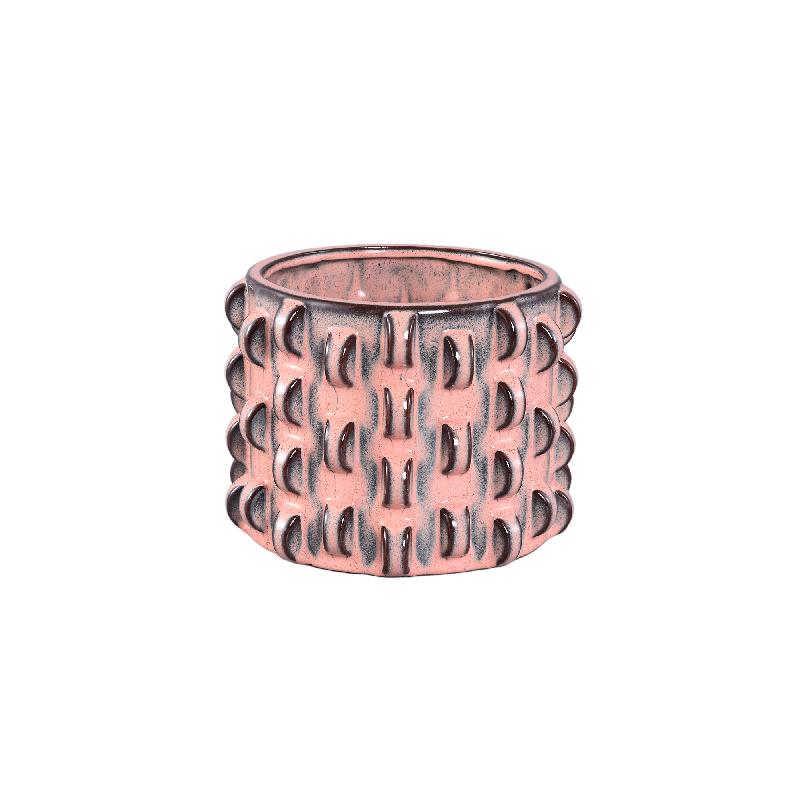 Robben Roze Keramische Ronde Pot 3D-patroon Set van 2 M 18.5x24.5x24.5 cm