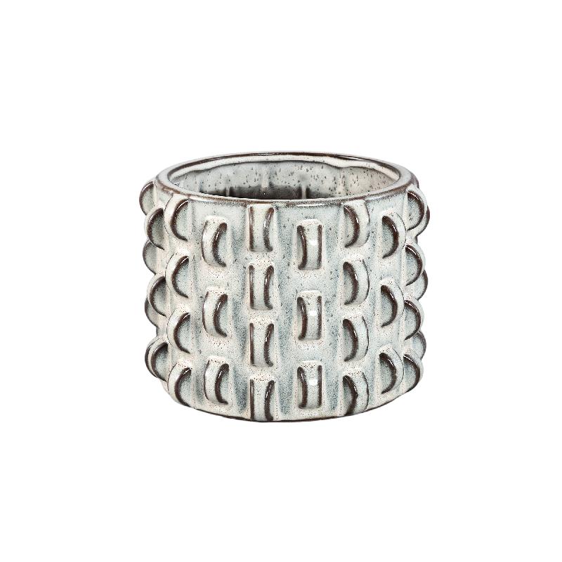 Robben Witte Keramische Ronde Pot 3D Patroon M – Set van 2 18.5x24.5x24.5 cm